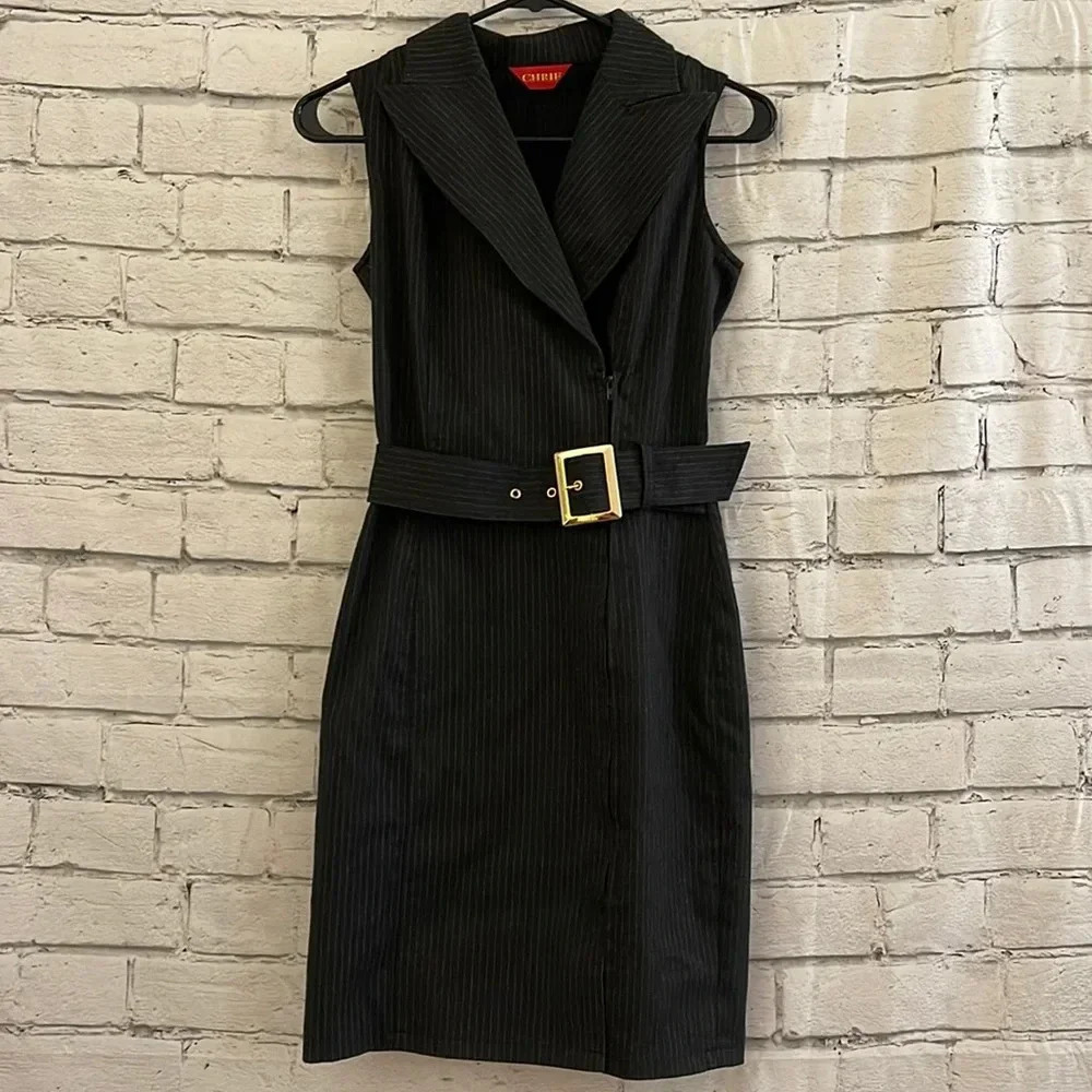 Junior’s black pinstripe sleeveless dress 9